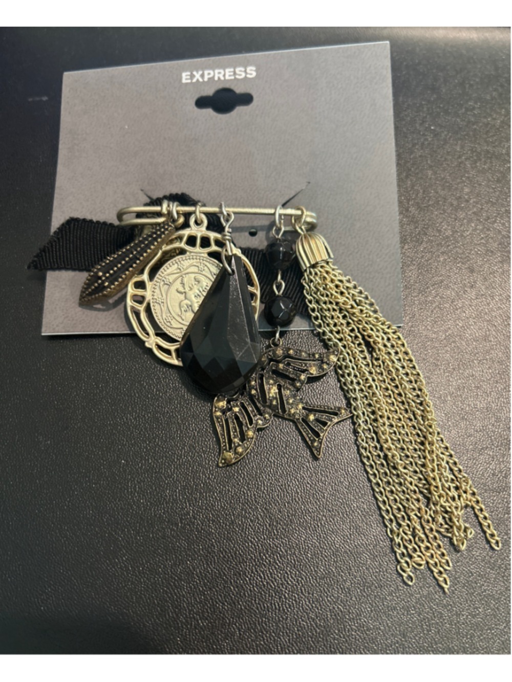 Women's Express Brooch One Size Gold Black Charm Pin
